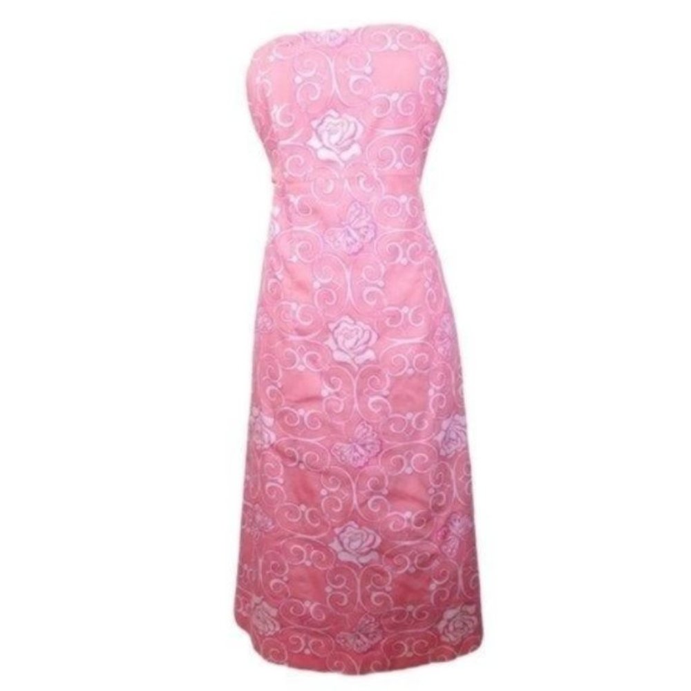 Lilly Pulitzer Womens Iron Maiden Strapless Dress Size 8 Pink White Vintage